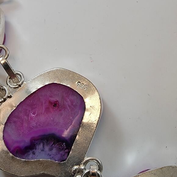 Gemstone Bracelets Sterling Silver Raw Pink Agate Slice Bracelet Adjustable Fit - Picture 8 of 10